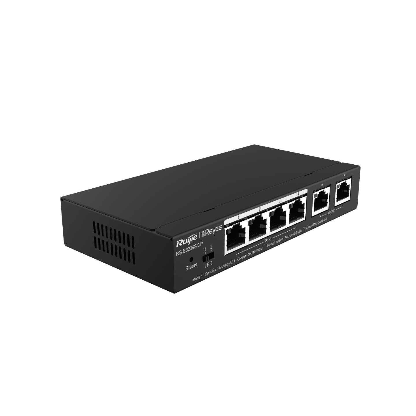 RUIJIE REYEE RG-ES206GC-P 4 PORT GIGABIT + 2XGB RJ45 UPLINK CLOUD YÖNETİLEBİLİR 54W POE SWITCH 