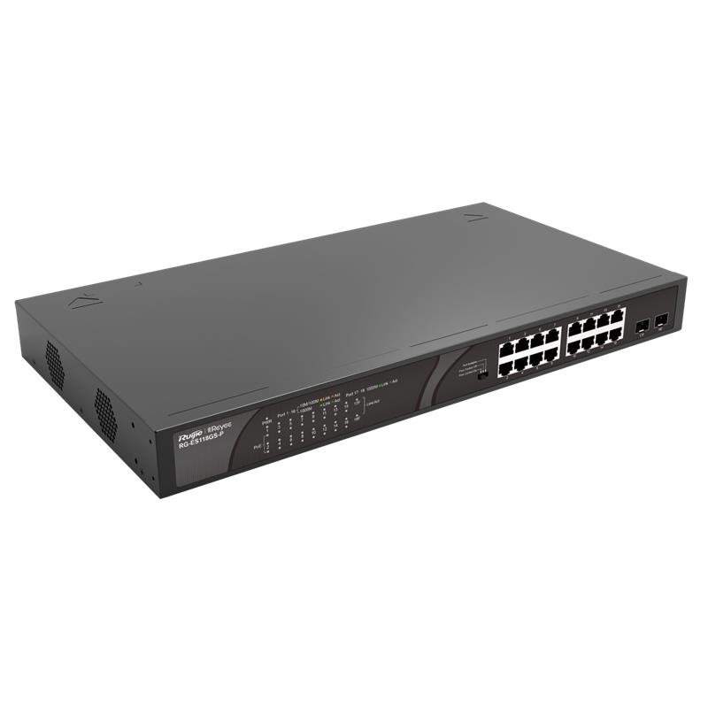 RUIJIE REYEE RG-ES118GS-P 16 PORT GIGABIT + 2 PORT 1GB SFP 247W POE RACKMOUNT SWITCH 