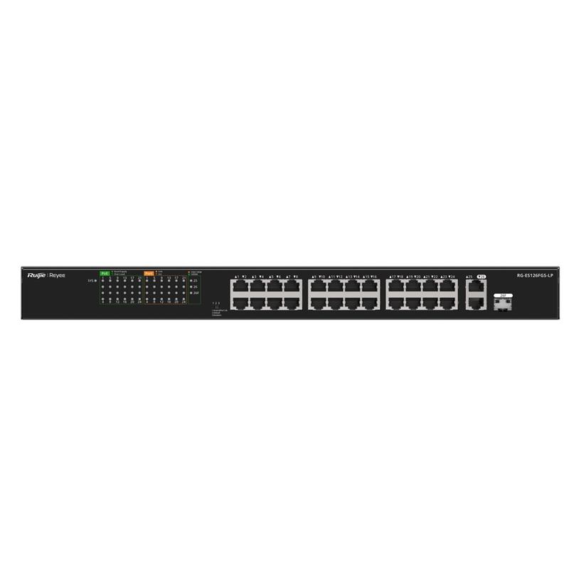RUIJIE REYEE RG-ES126FGS-LP 24 PORT 10/100 + 2X RJ45 /1X1GB SFP UPLINK COMBO 180W POE RACKMOUNT SWITCH 