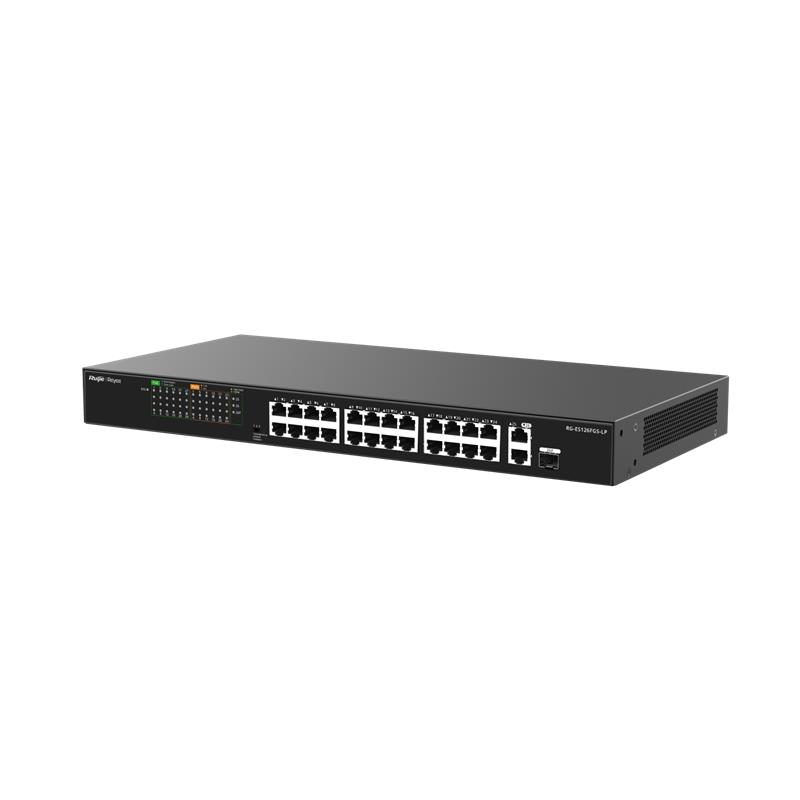 RUIJIE REYEE RG-ES126FGS-LP 24 PORT 10/100 + 2X RJ45 /1X1GB SFP UPLINK COMBO 180W POE RACKMOUNT SWITCH 