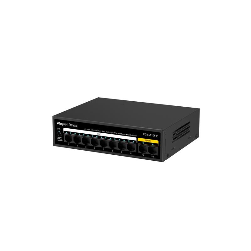 RUIJIE REYEE RG-ES110F-P 8 PORT 10/100 + 2X 10/100 RJ45 UPLINK METAL KASA 110W POE SWITCH 