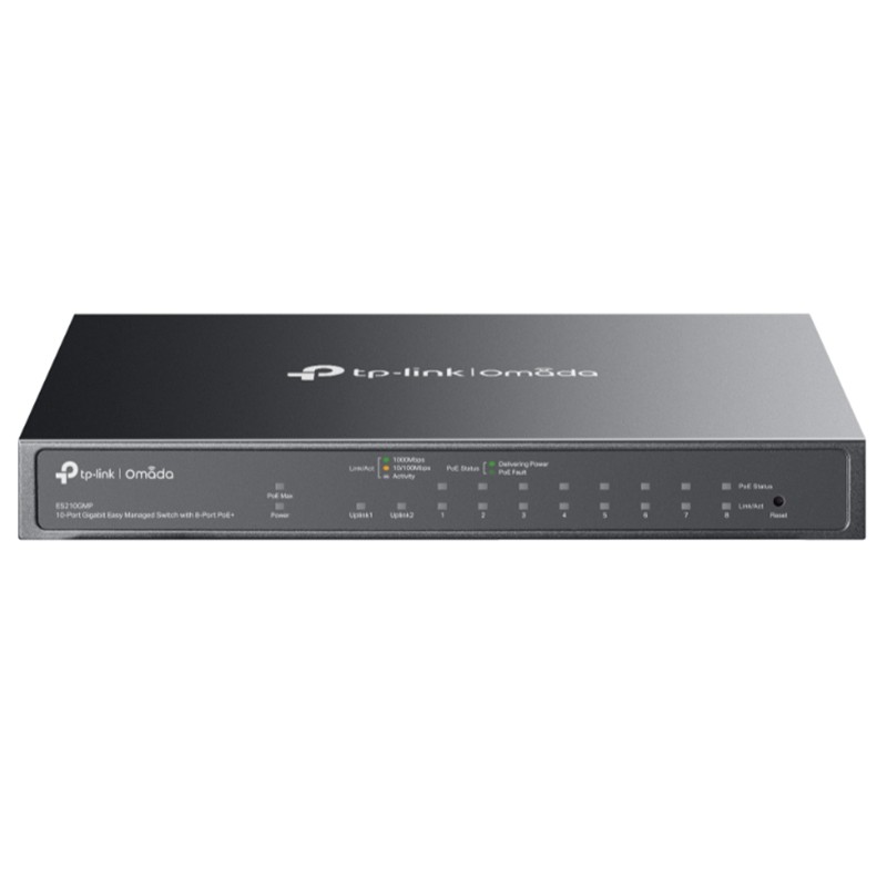 TP-LINK OMADA ES210GMP 10 PORT GIGABIT + 8-PORT POE+ YÖNETİLEBİLİR 123W POE METAL KASA SWITCH 