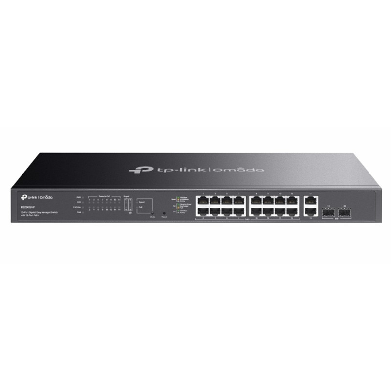 TP-LINK OMADA ES220GMP 16 PORT GIGABIT + 2XGB RJ45/2XGB SFP 250 METRE 250W POE YÖNETİLEBİLİR RACKMOUNT METAL KASA SWITCH