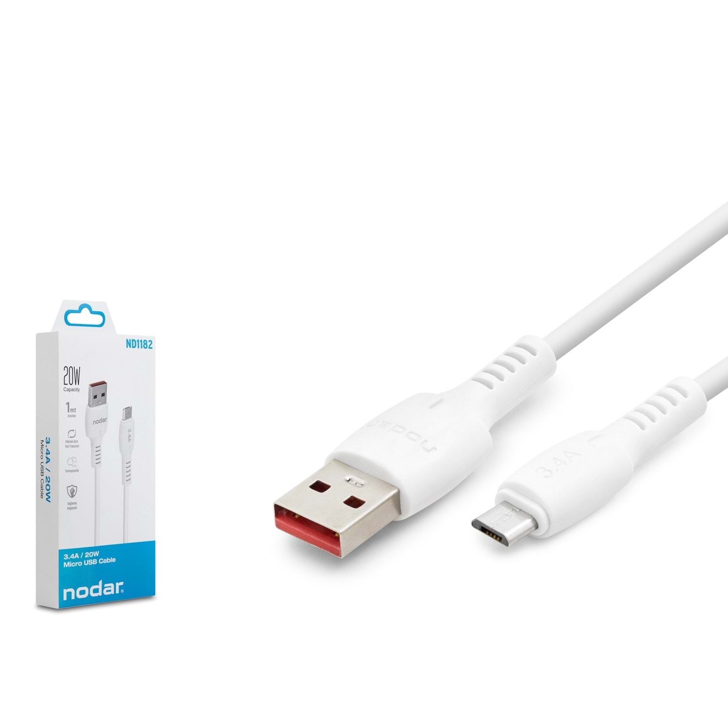 Nodar Nd1182 Usb To Micro Usb Kablo 3.4A 20W 1M Beyaz