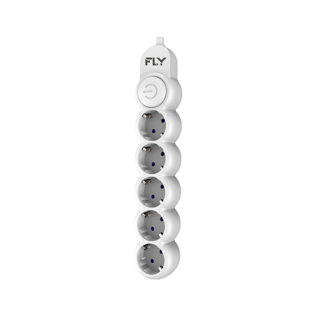 FLY 3394-01, 5 Soket, Akım Korumalı Priz, 2.1A, Anahtarlı, 2Mt Kablo, (Beyaz)