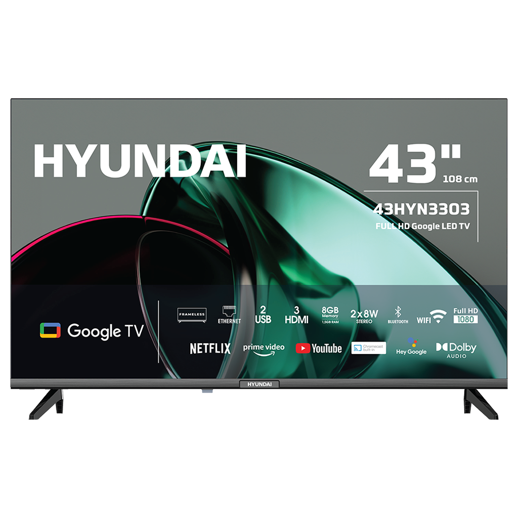 HYUNDAI 43HYN3303, 43&quot; 109cm, Full HD, Dahili Wi-Fi, Dahili Uydu Alıcılı, Android, Google TV,  Led Televizyon