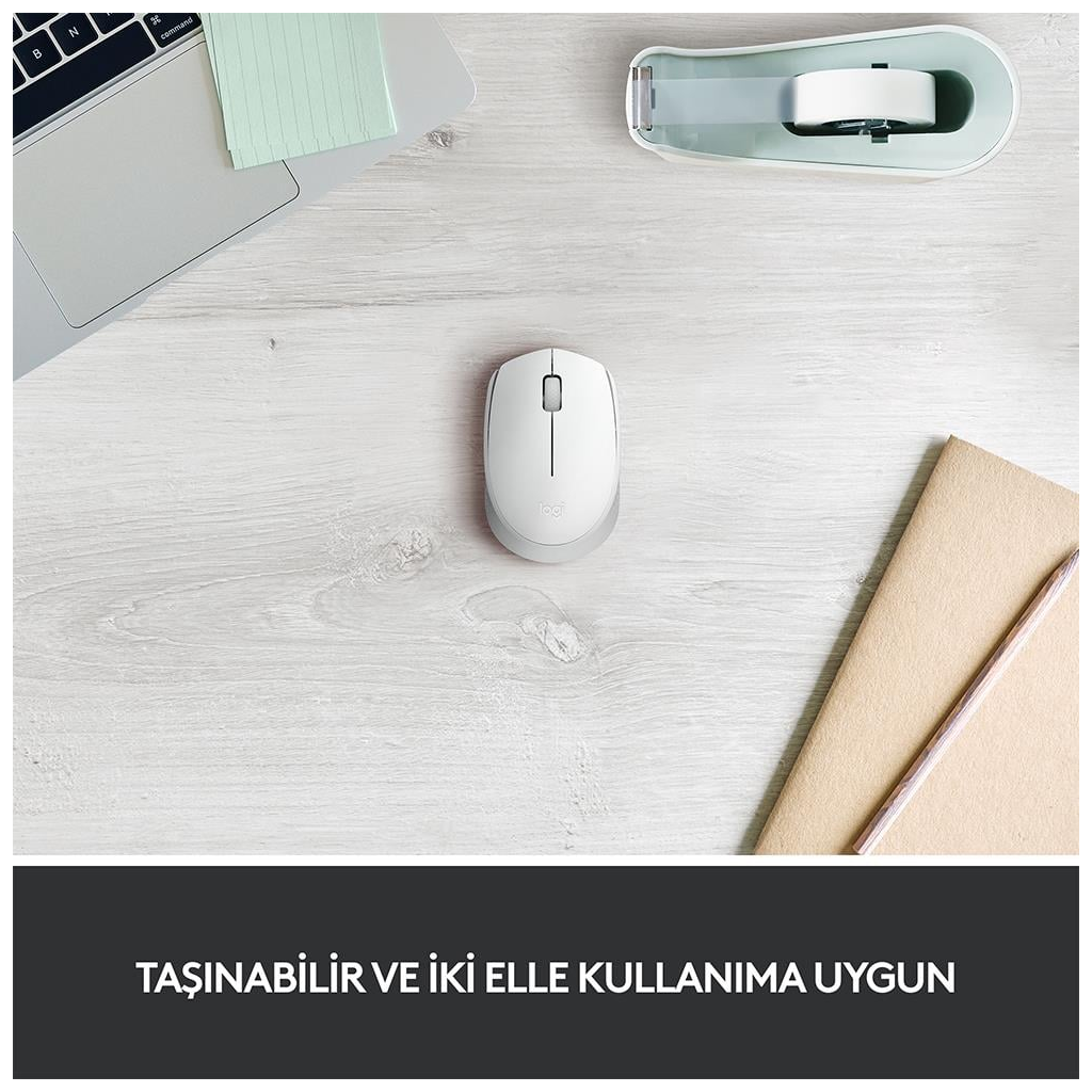 LOGITECH 910-006867, M171 White, USB Nano 2,4G Kablosuz, 1000dpi, Optik, 3 Tuşlu, 12ay Pil Ömrü, Mouse