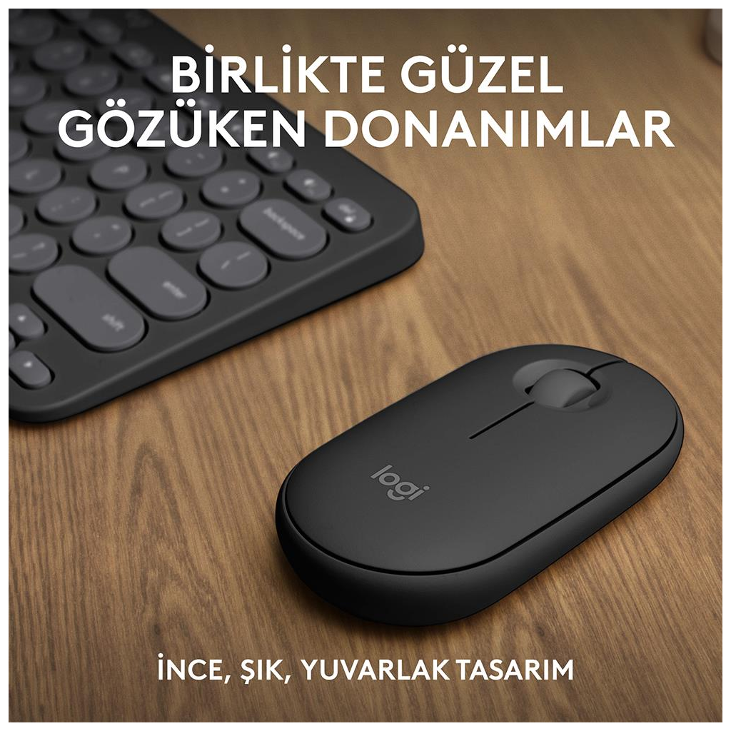 LOGITECH Pebble 2 Combo, Grafit, 920-012245, Bluetooth, Türkçe, Q, Multimedya, Mini Klavye Mouse Set