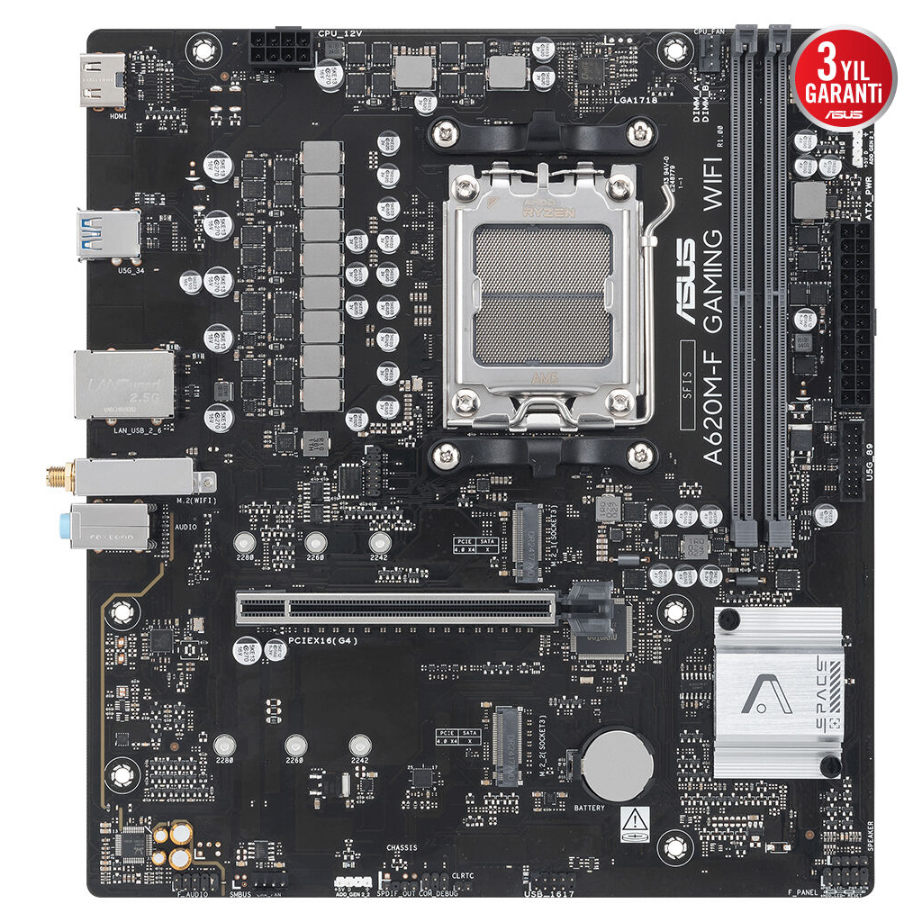 ASUS A620M-F GAMING WIFI, 2xDDR5, 2xM.2, HDMI, Wi-Fi 6E, Bluetooth v5.3, AMD Ryzen 7000 Serisi, AM5 Soket Gaming Anakart