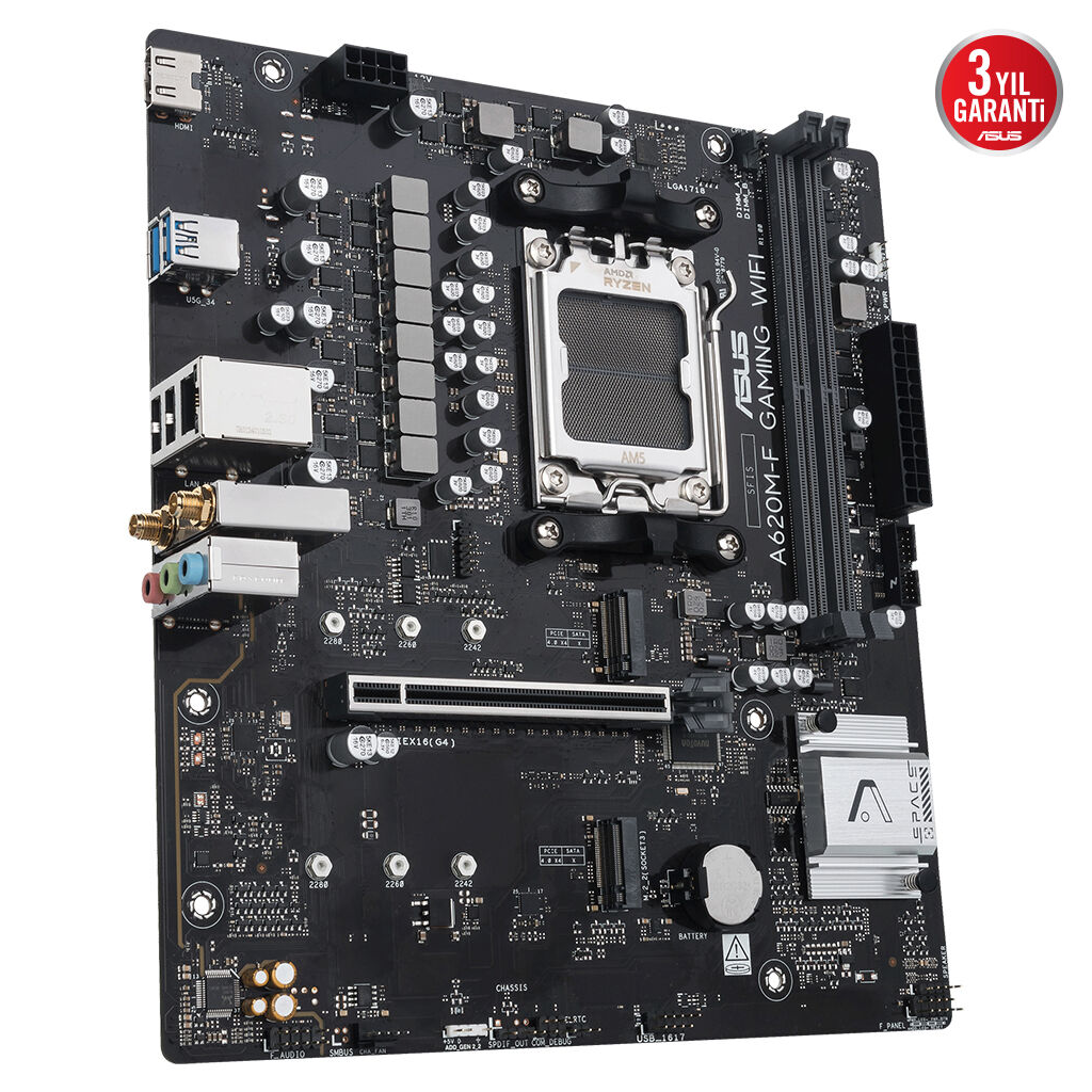 ASUS A620M-F GAMING WIFI, 2xDDR5, 2xM.2, HDMI, Wi-Fi 6E, Bluetooth v5.3, AMD Ryzen 7000 Serisi, AM5 Soket Gaming Anakart