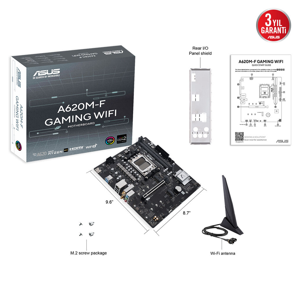 ASUS A620M-F GAMING WIFI, 2xDDR5, 2xM.2, HDMI, Wi-Fi 6E, Bluetooth v5.3, AMD Ryzen 7000 Serisi, AM5 Soket Gaming Anakart