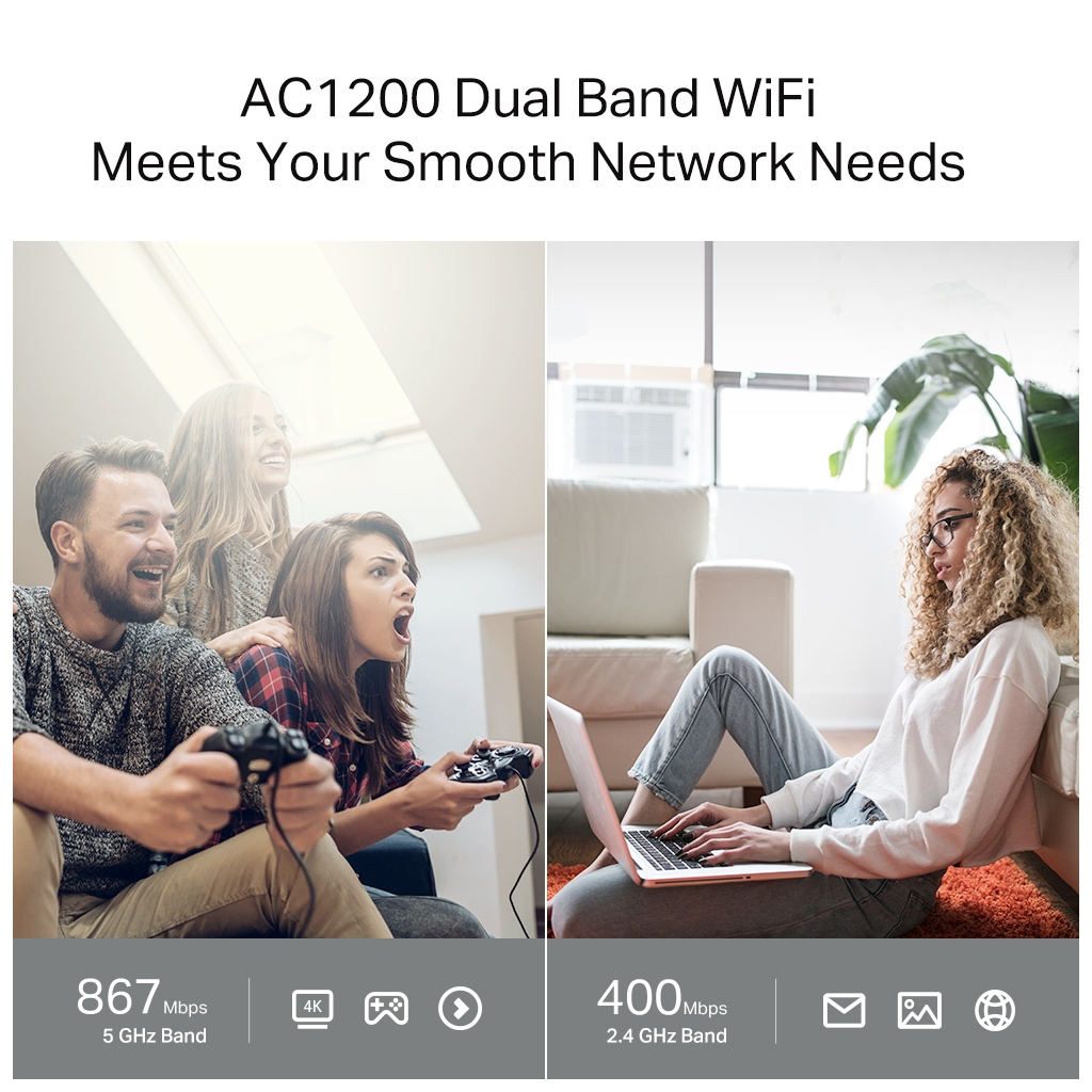 TP-LINK ARCHER C64, AC1200, 4Port, 400-867Mbps, Dual Band WiFi, Masaüstü, Gigabit, Router, Access Point