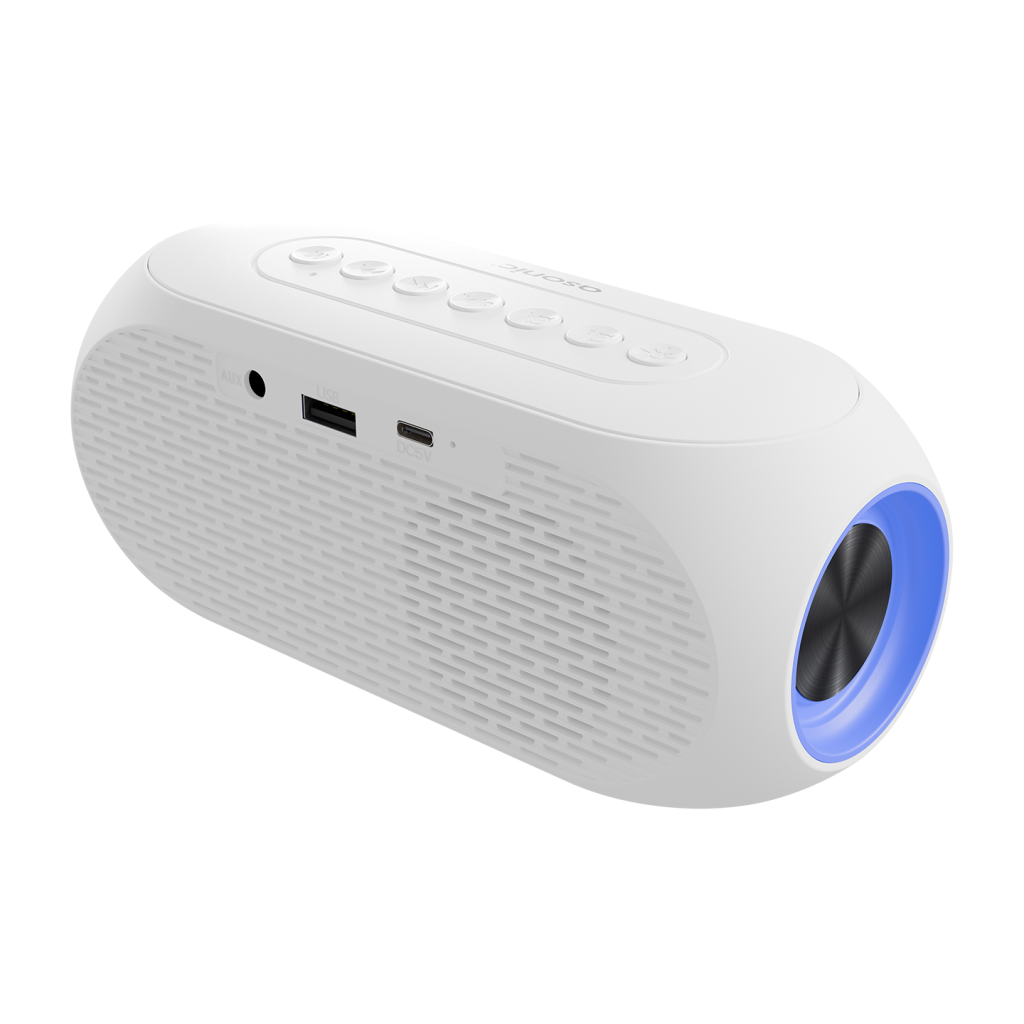ASONIC AS-W6, Beyaz, 5W, USB, AUX, Bluetooth,  Kablosuz, Taşınabilir, 1200mAh Batarya, Alarmlı Saat, Derece ve Speaker