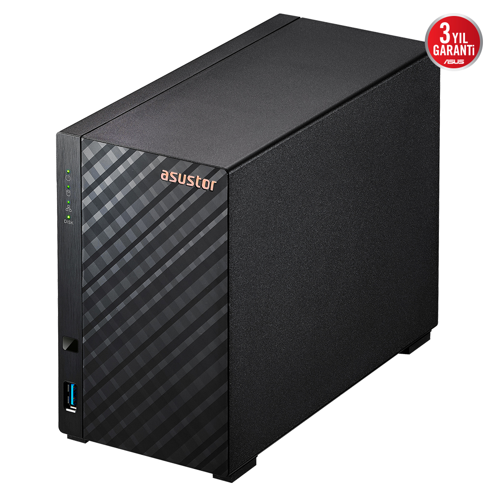 ASUSTOR AS1102TL, 1Gb DDR4 Ram, 2 Yuvalı (2x22TB Destek), 1x2.5GbE Network, USB 3.2, USB 2.0, Tower NAS (Yedekleme) Cihazı
