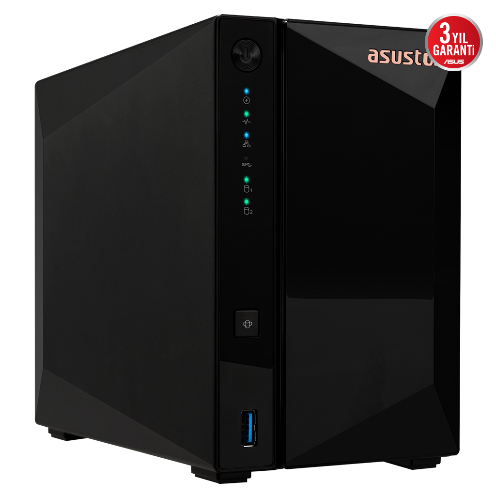 ASUSTOR AS3302T V2, 2Gb DDR4 Ram, 2 Yuvalı (2x20TB Destek), 1x2.5GbE Network, 3xUSB 3.2, Tower NAS (Yedekleme) Cihazı