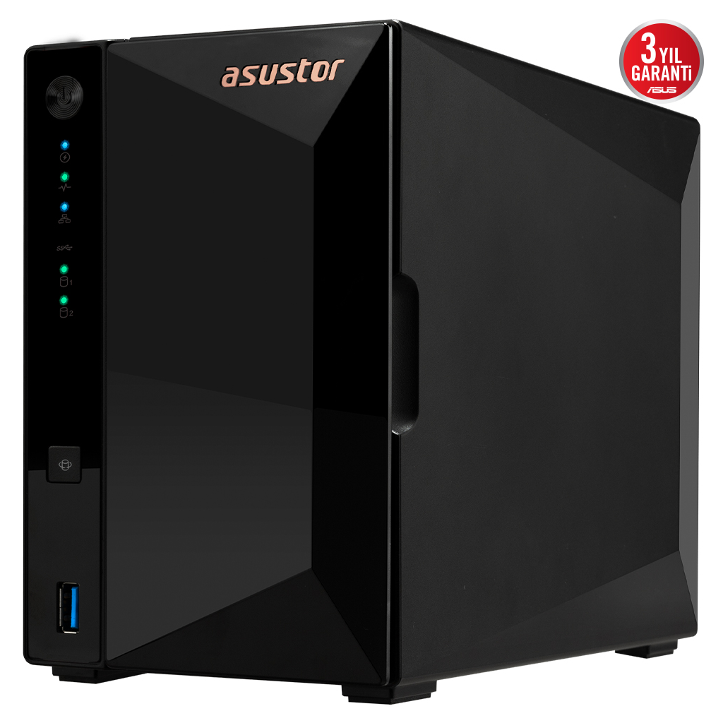 ASUSTOR AS3302T V2, 2Gb DDR4 Ram, 2 Yuvalı (2x20TB Destek), 1x2.5GbE Network, 3xUSB 3.2, Tower NAS (Yedekleme) Cihazı