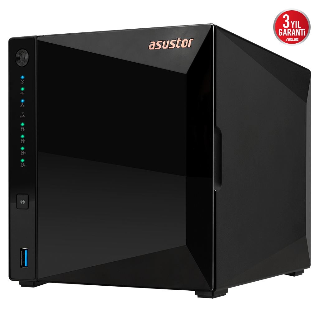 ASUSTOR AS3304T V2, 2Gb DDR4 Ram, 4 Yuvalı (4x20TB Destek), 1x2.5GbE Network, 3xUSB 3.2, Tower NAS (Yedekleme) Cihazı