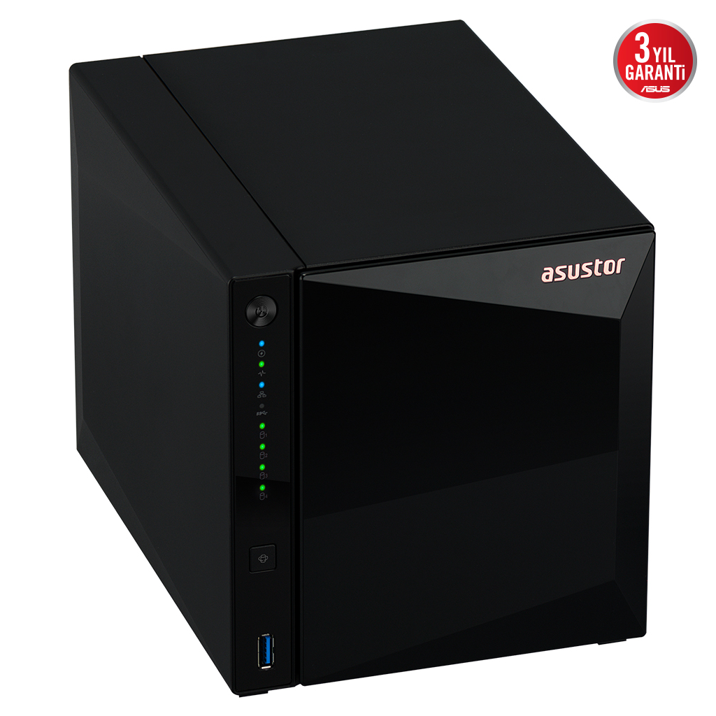 ASUSTOR AS3304T V2, 2Gb DDR4 Ram, 4 Yuvalı (4x20TB Destek), 1x2.5GbE Network, 3xUSB 3.2, Tower NAS (Yedekleme) Cihazı