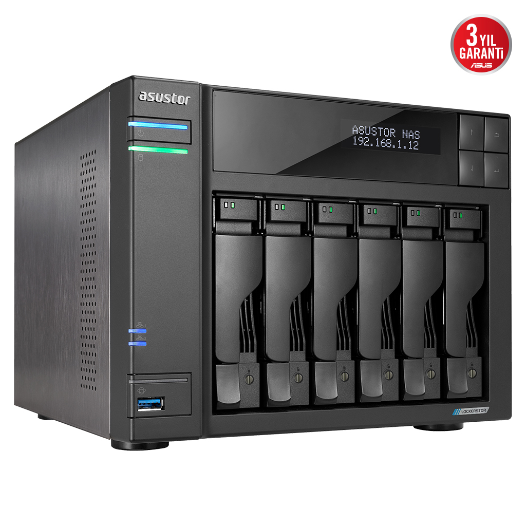 ASUSTOR AS6706T, 8Gb DDR4 Ram, 6 Yuvalı (6x22TB Destek), 4xM.2, PCI-e, 2x2.5GbE Network, 3xUSB 3.2, Tower NAS (Yedekleme) Cihazı