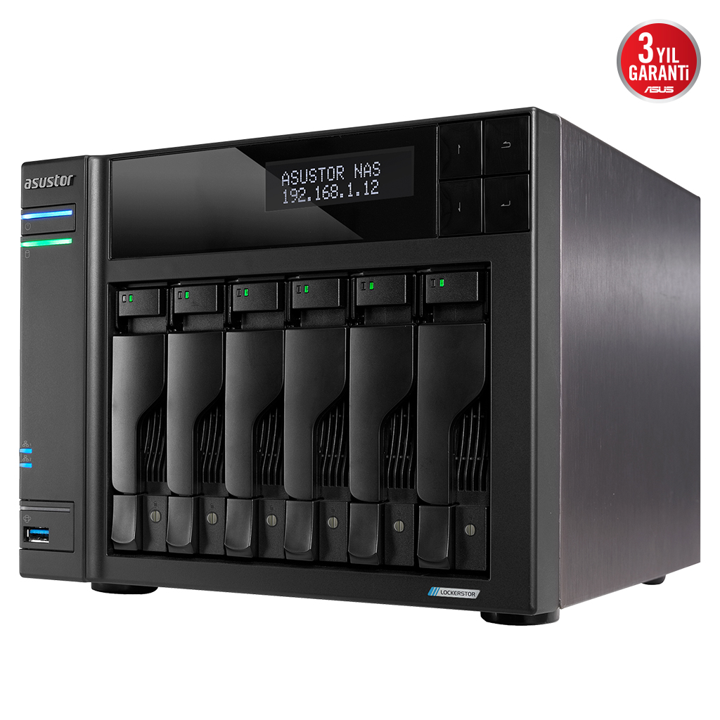 ASUSTOR AS6706T, 8Gb DDR4 Ram, 6 Yuvalı (6x22TB Destek), 4xM.2, PCI-e, 2x2.5GbE Network, 3xUSB 3.2, Tower NAS (Yedekleme) Cihazı