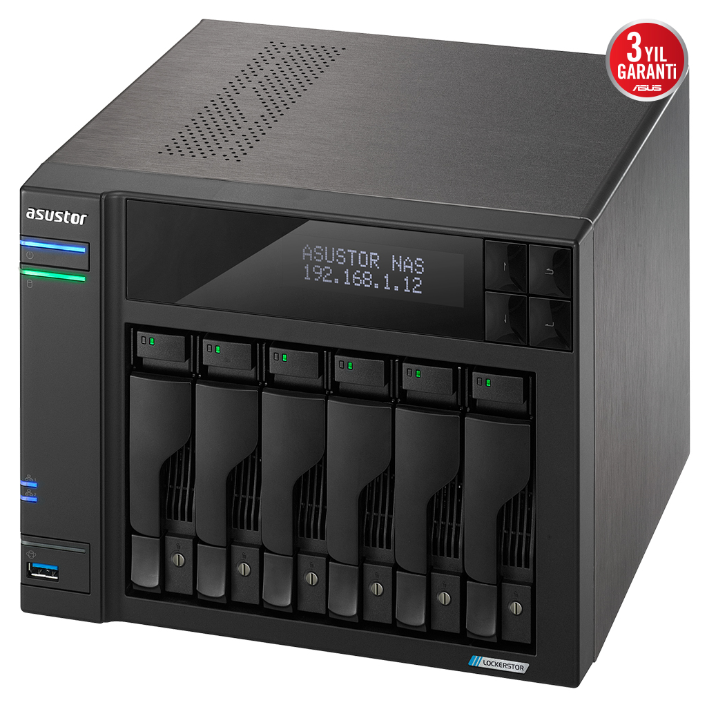 ASUSTOR AS6706T, 8Gb DDR4 Ram, 6 Yuvalı (6x22TB Destek), 4xM.2, PCI-e, 2x2.5GbE Network, 3xUSB 3.2, Tower NAS (Yedekleme) Cihazı