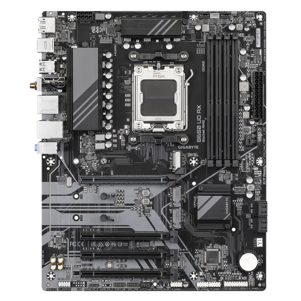 GIGABYTE B650 UD AX, 4xDDR5, 3xM.2, DP, HDMI, Type-C, Wi-Fi 6E, Bluetooth v5.3, AM5 Soket GAMING Anakart