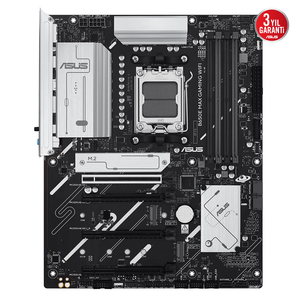 ASUS B650E MAX GAMING WIFI, 4xDDR5, 3xM.2, DP, HDMI, Type-C, Wi-Fi 6E, Bluetooth v5.3, AMD Ryzen 7000 Serisi, AM5 Soket Gaming Anakart