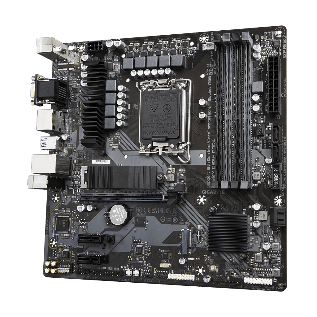 GIGABYTE B760M DS3H, rev.1.0, 4xDDR4, 2xM.2, 2xDP, HDMI, VGA, 12-13-14.Nesil, LGA1700 Soket, Anakart