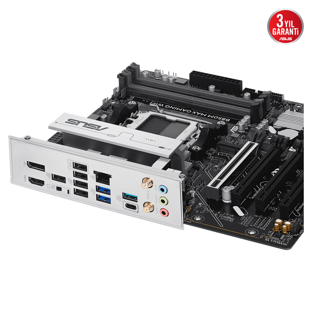 ASUS B850M MAX GAMING WIFI, 4xDDR5, 3x M2, HDMI, DP, Type-C, Wi-Fi 6, Bluetooth v5.4, AM5 Soket GAMING Anakart