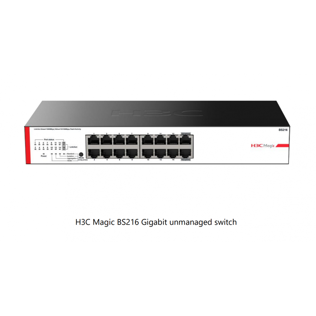 H3C Magic BS216, 16 Port, GigaBit, 2 Port GigaBit Uplink, Yönetilemez, Metal Kasa, Rack Mount Switch