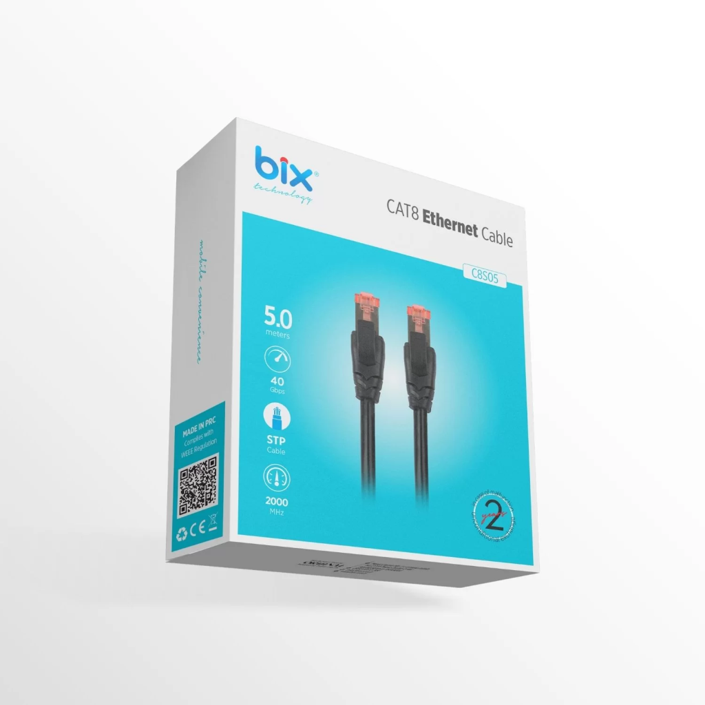BIX C8S05, CAT8, Patch, 5Mt, Kablo (Siyah)