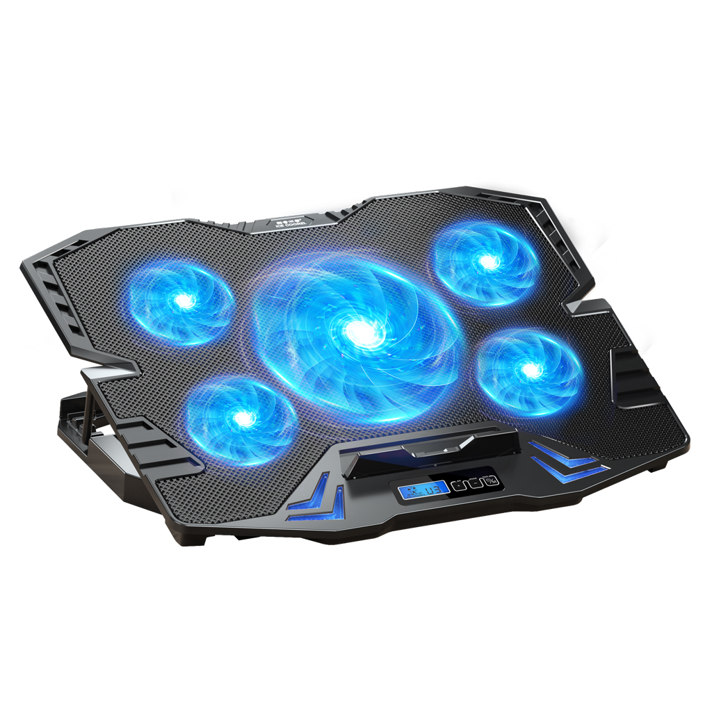 DEXIM DNA003, 5ad Fan, 10&quot;-17&quot; Notebook Soğutucu, 5 Kademeli Stand, 5 Farklı Program, Ayarlanabilir Hız, Mavi Ledli (Siyah)