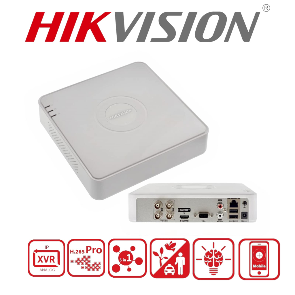 HIKVISION DS-7104HQHI-M1/S, 4Kanal, 5Mpix,  H265Pro+, 1 HDD Desteği, 5in1 DVR Cihazı