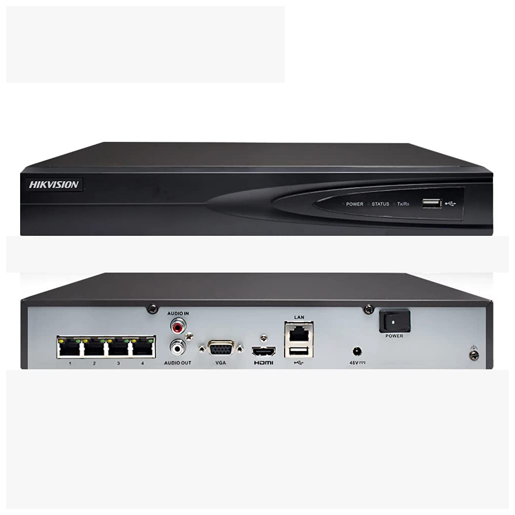 HIKVISION DS-7604NI-Q1/4P 8Mpix, H265+, 4Kanal Video, 4PoE, 1 HDD, UHD 4K 2160P Kayıt, 80Mbps Bant Genişliği, NVR