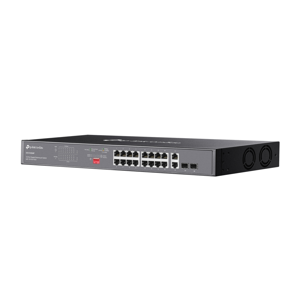 OMADA DS1018GMP, 18 Port Gigabit,  16 Port Gigabit PoE+, 250W, 4 Port Combo Gigabit SFP, Yönetilemez, Rackmount Metal Kasa Switch