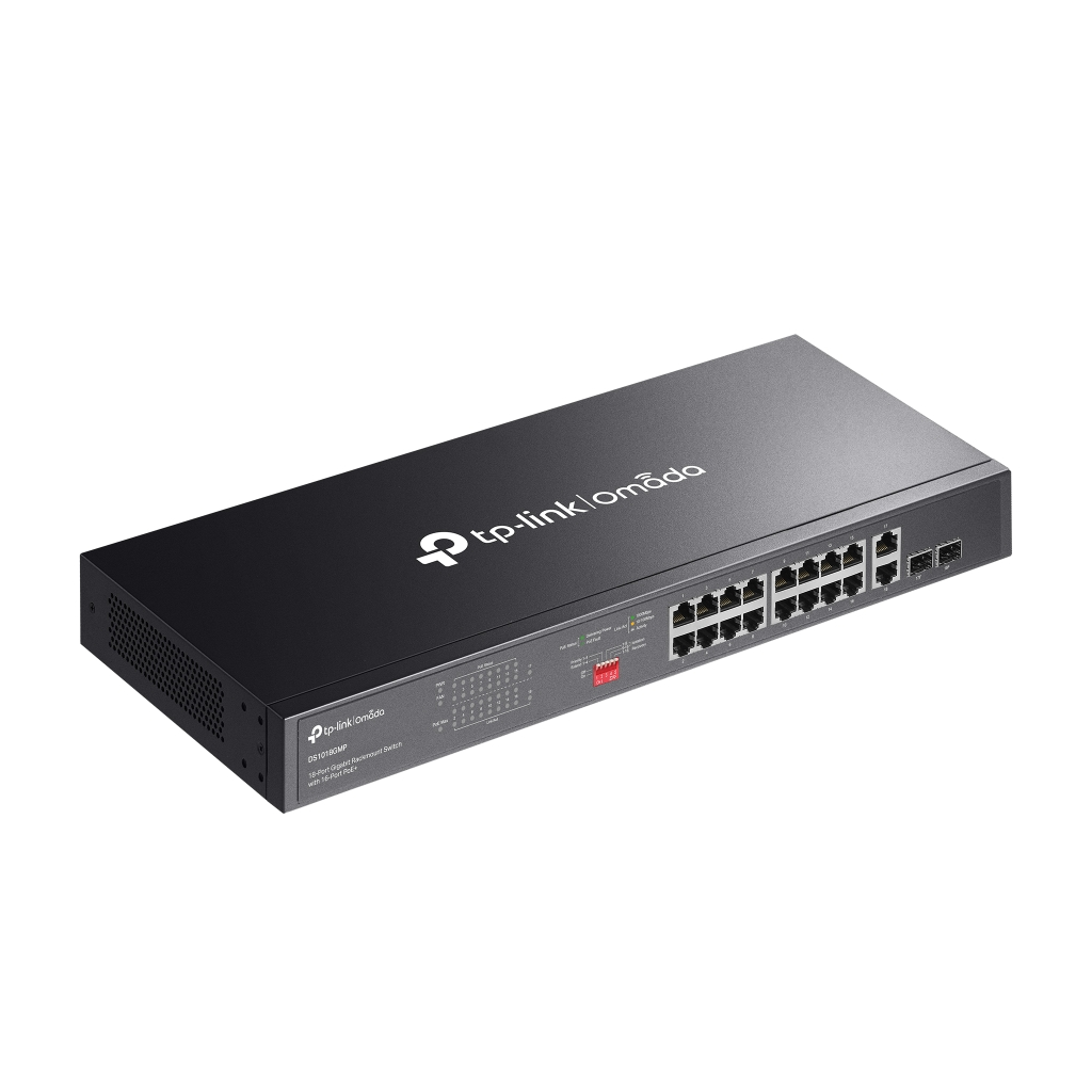 OMADA DS1018GMP, 18 Port Gigabit,  16 Port Gigabit PoE+, 250W, 4 Port Combo Gigabit SFP, Yönetilemez, Rackmount Metal Kasa Switch
