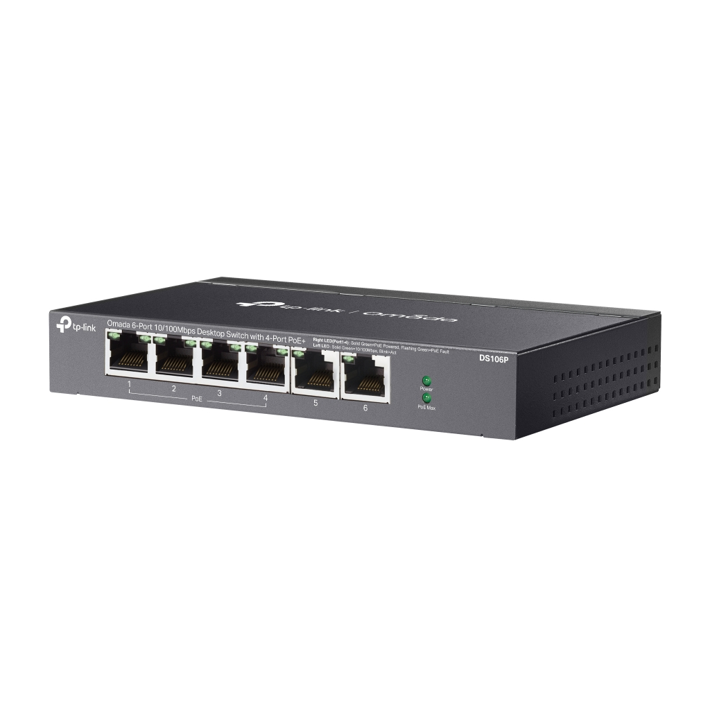 OMADA DS106P, 6 Port Gigabit,  4 Port Gigabit PoE+, 67W, Yönetilemez, Masaüstü Metal Kasa Sessiz Switch