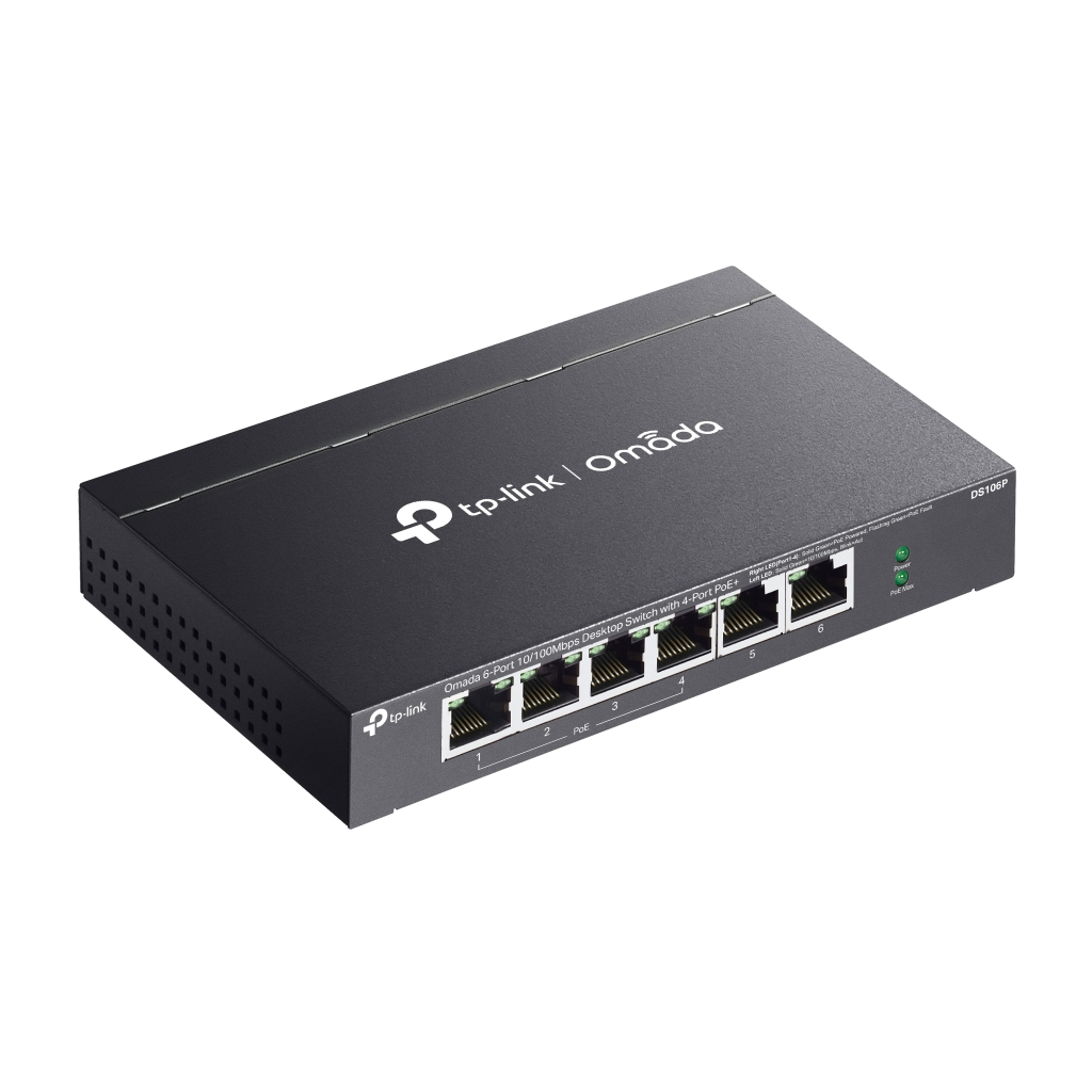 OMADA DS106P, 6 Port Gigabit,  4 Port Gigabit PoE+, 67W, Yönetilemez, Masaüstü Metal Kasa Sessiz Switch