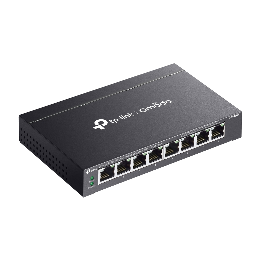 OMADA DS108GP, 8 Port Gigabit,  8 Port Gigabit PoE+, 65W, Yönetilemez, Masaüstü/Vesa Metal Kasa Sessiz Switch