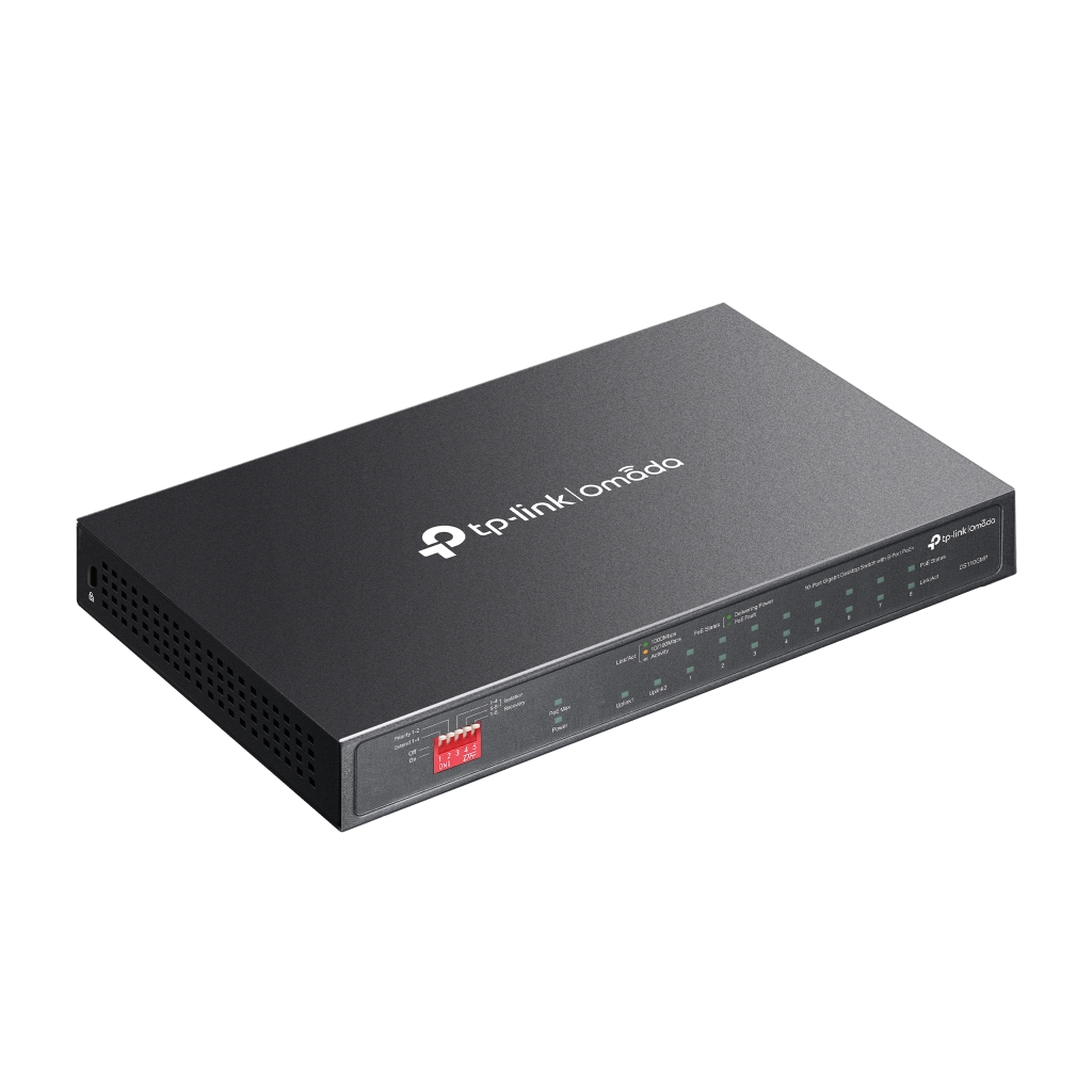 OMADA DS110GMP, 10 Port Gigabit,  8 Port Gigabit PoE+, 123W, 1 Port Combo Gigabit SFP, Yönetilemez, Metal Kasa Masaüstü Sessiz Switch