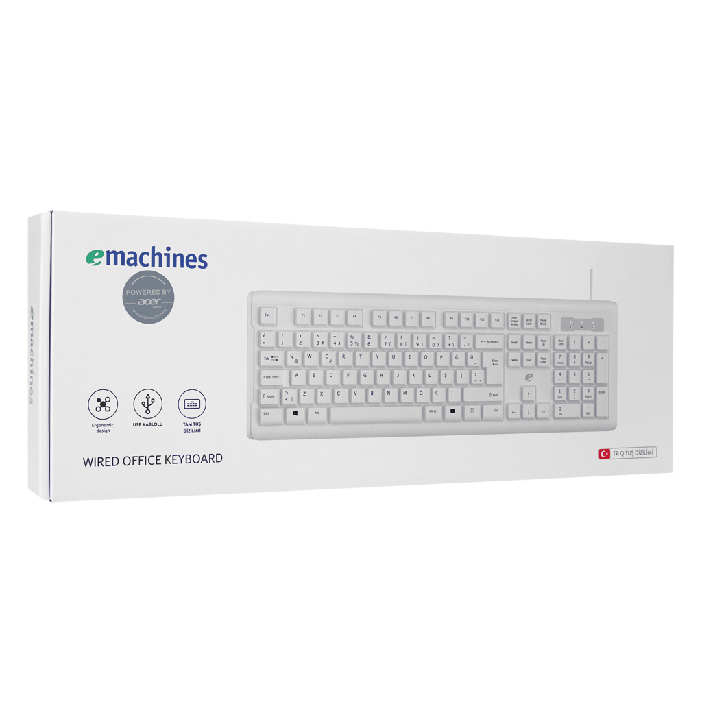 ACER eMachines, EAK9821, Beyaz, USB Kablolu, Türkçe Q, Standart Klavye