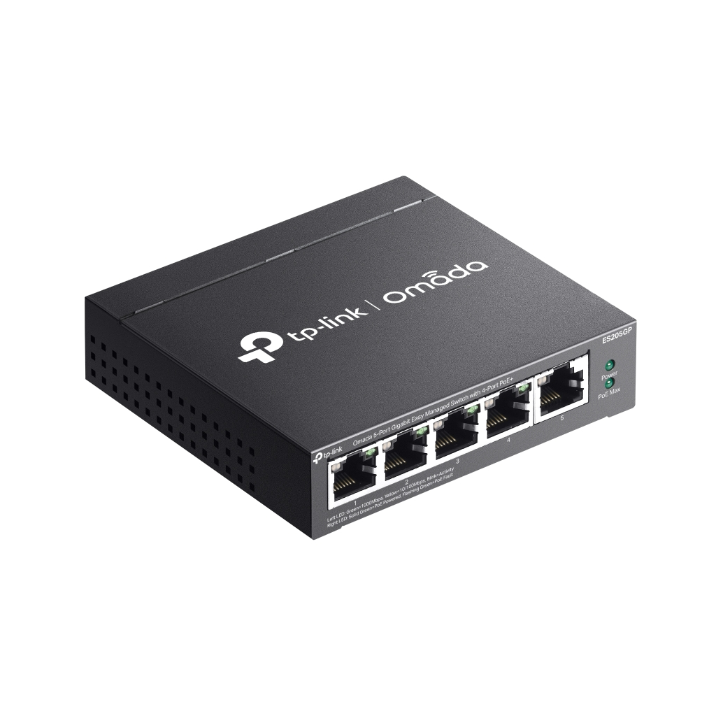 OMADA ES205GP, 5 Port Gigabit,  4 Port Gigabit PoE+, 65W, Yönetilebilir, Metal Kasa Masaüstü/Vesa Switch