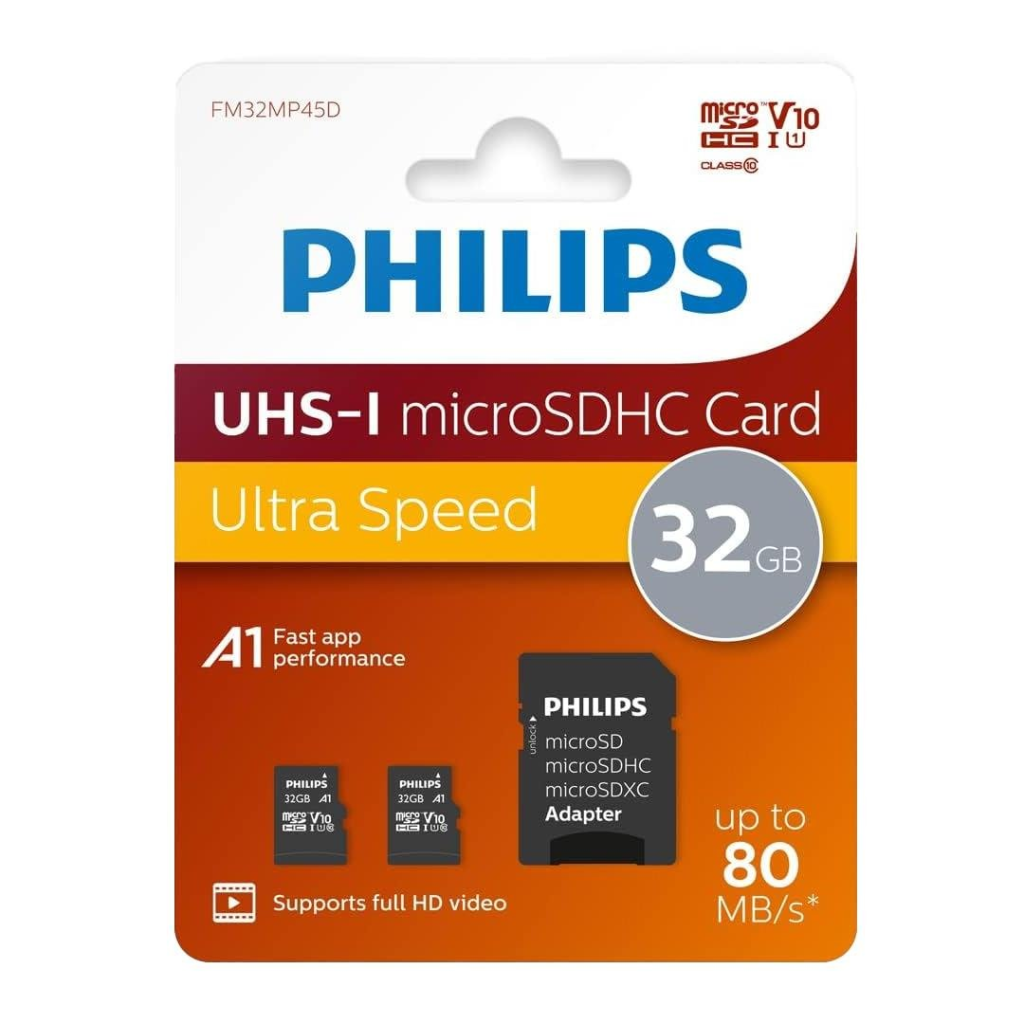 PHILIPS FM32MP45D, 2x32GB, SDHC, UHS-I, Class10, MicroSD Kart Bellek (SD Adaptörlü)