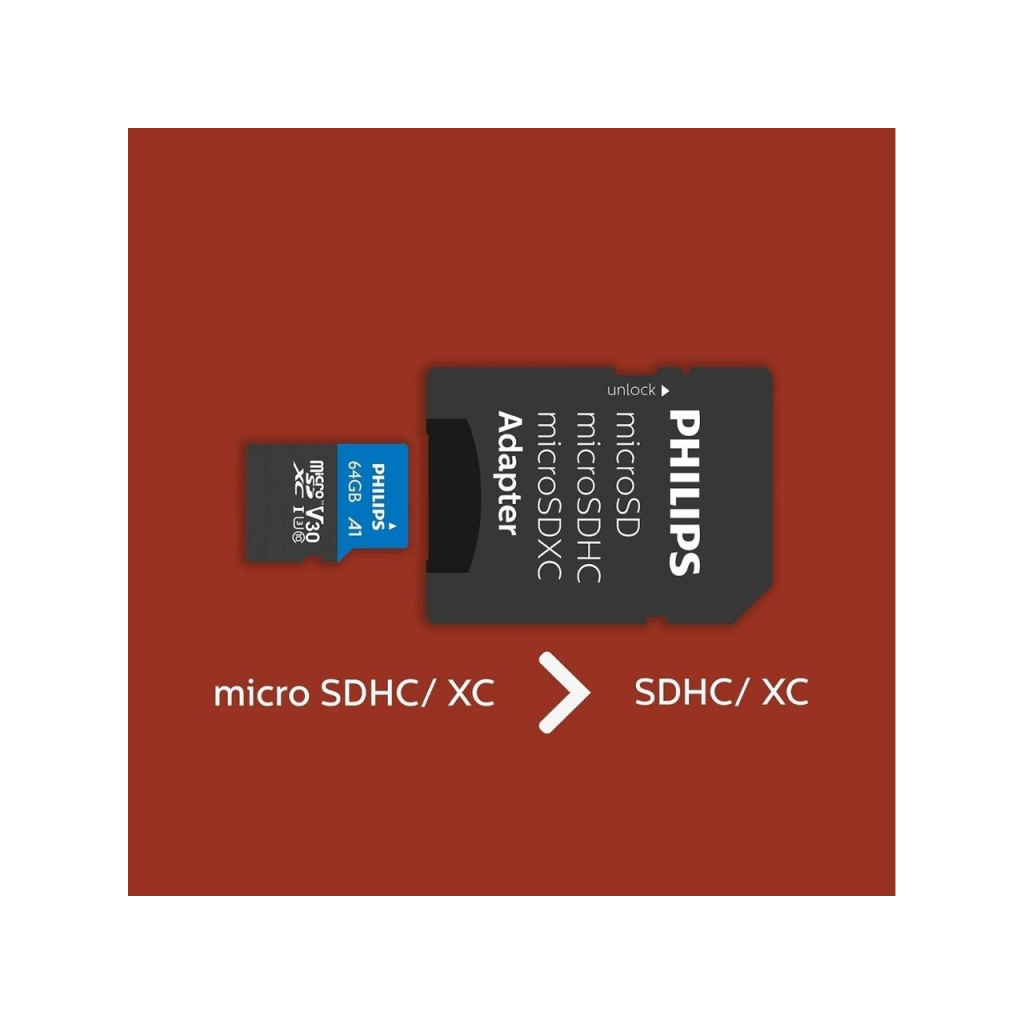 PHILIPS FM64MP65B, 64GB, SDXC, UHS-I, Class10, MicroSD Kart Bellek (SD Adaptörlü)