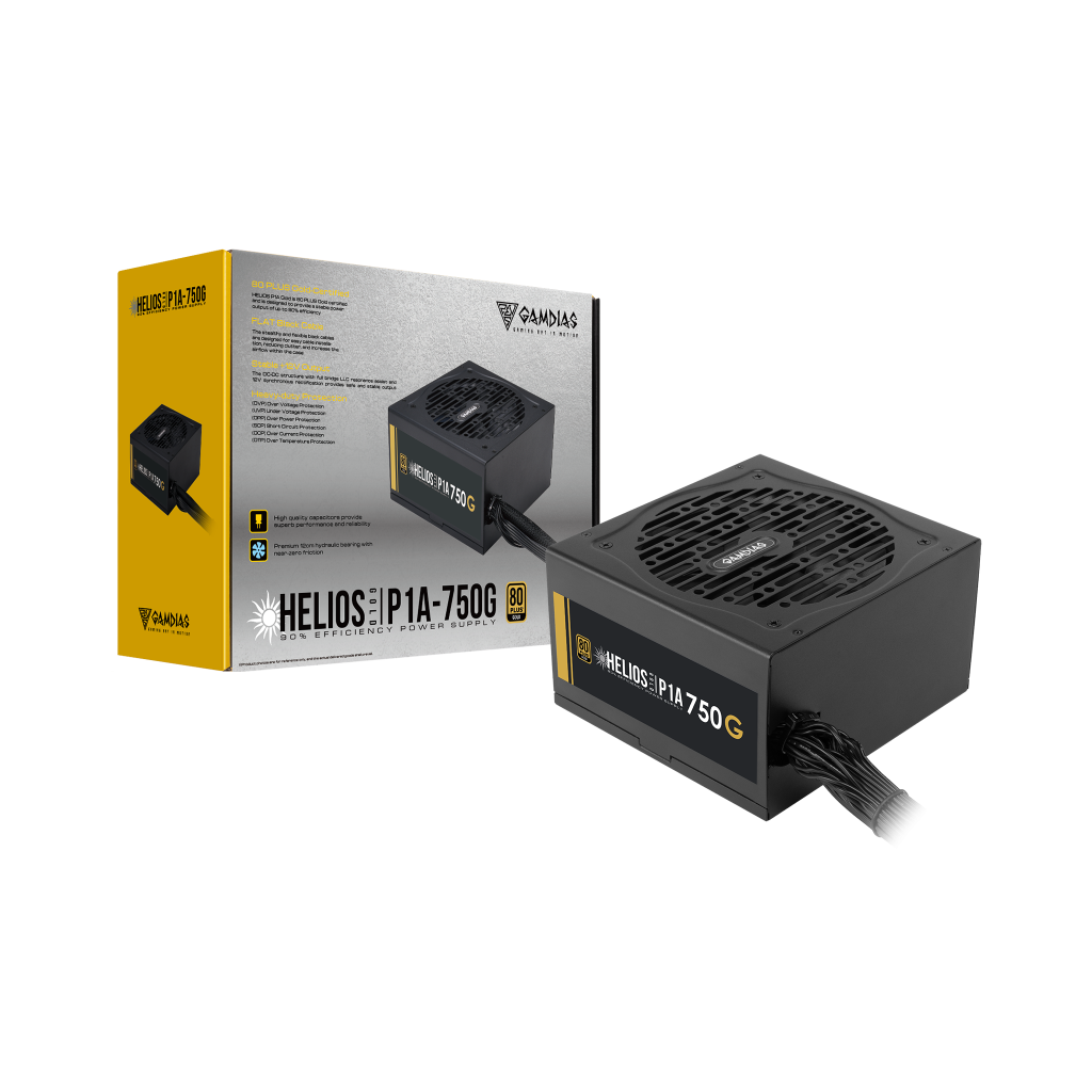 GAMDIAS HELIOS P1A-750G, 750W, 80+ Gold, Aktif PFC, GAMING, ATX, Power Supply (PSU)
