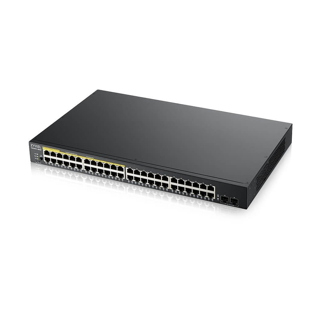 ZyXEL GS1900-48HP V2, 48Port, Gigabit, 24 Port PoE 170W, +2Port GigaBit SFP, Yönetilebilir, Rackmount Switch