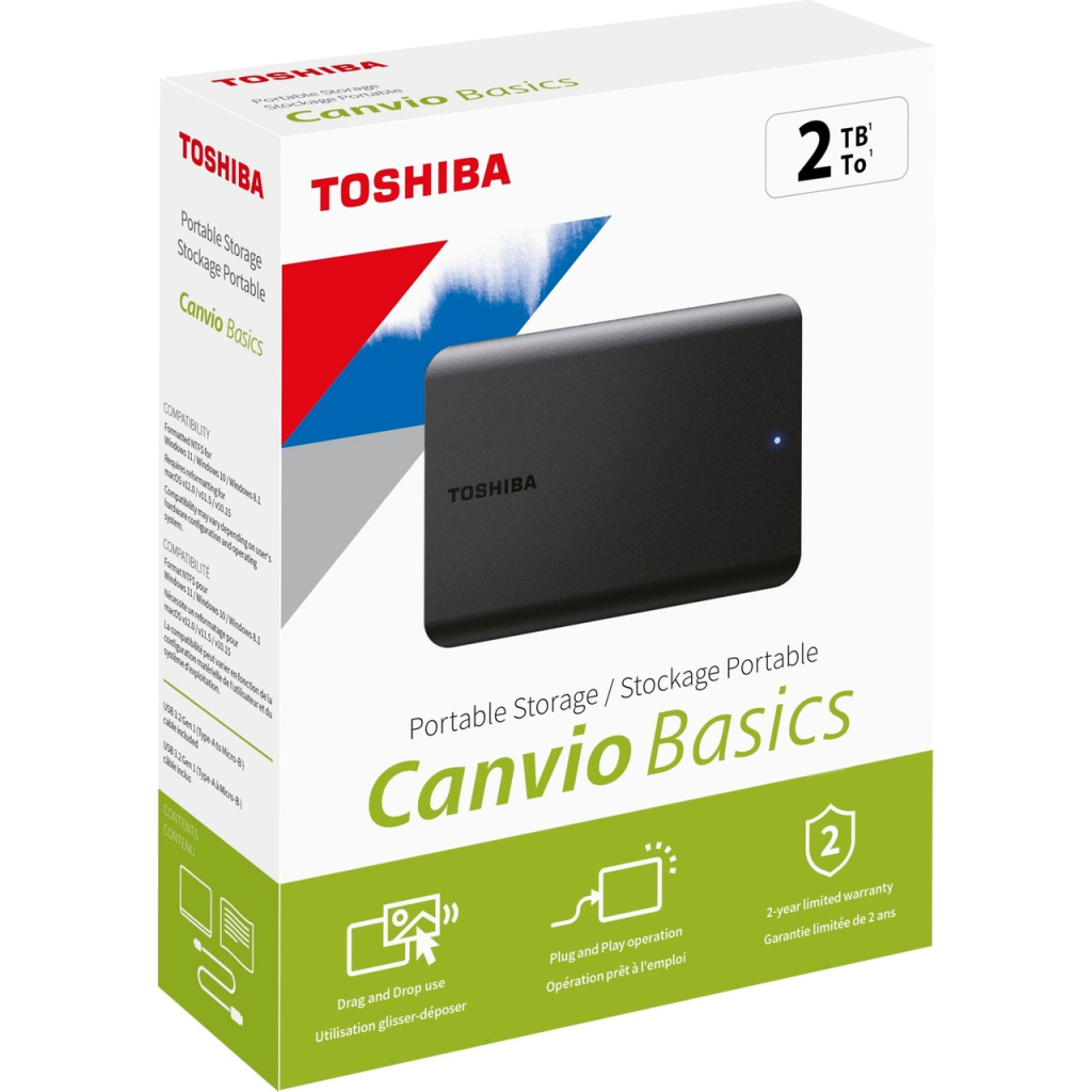 TOSHIBA HDTB520EK3AA, Canvio Ready, 2TB, 2.5&quot; USB 3.2, Taşınabilir, Harici HDD, (Black)