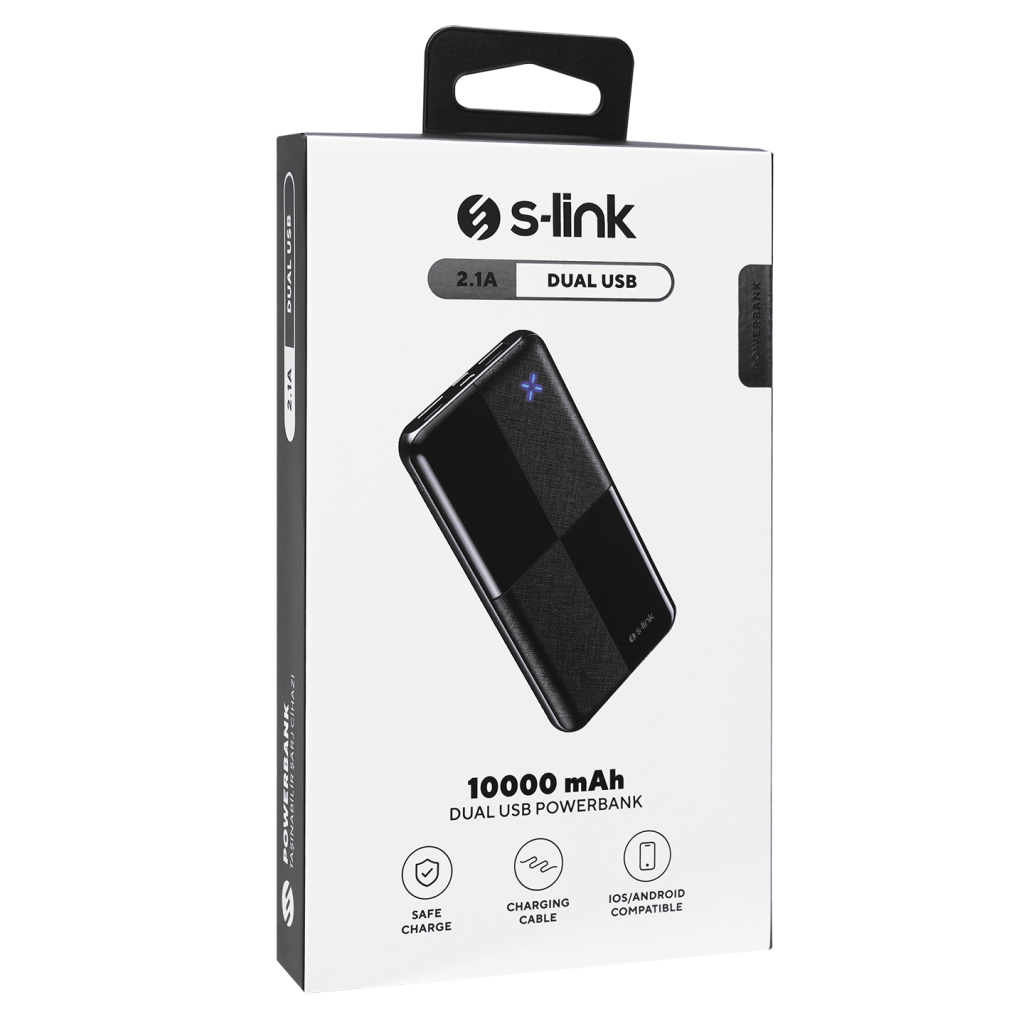 S-LINK IP-G12N, Siyah, 10.000mAh, 2xUSB, 1xMicro USB, 1xType-C, 4 LED Göstergeli, PowerBank