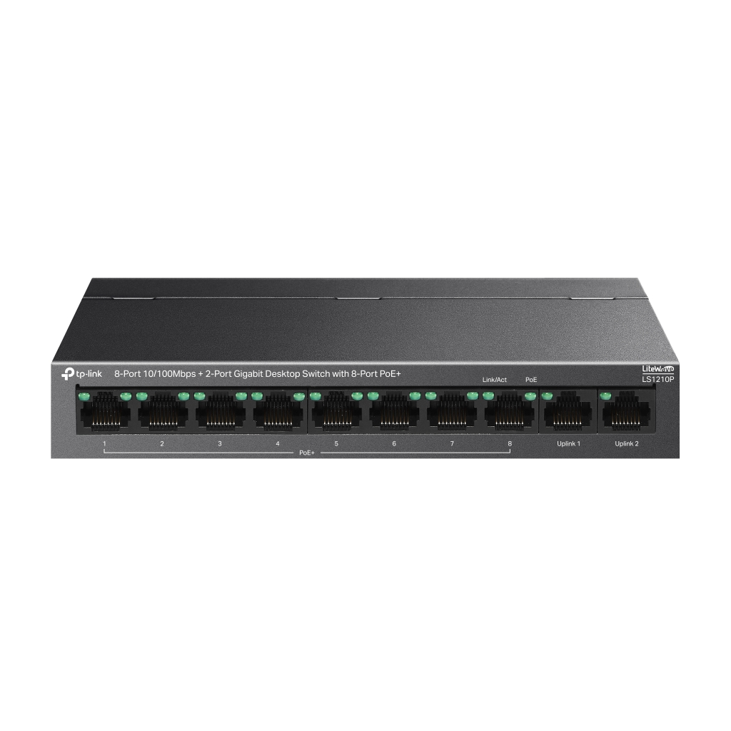 TP-LINK LS1210P, 8 Port Poe Megabit, 2 Port Gigabit, 96W, Yönetilemez Masaüstü Switch