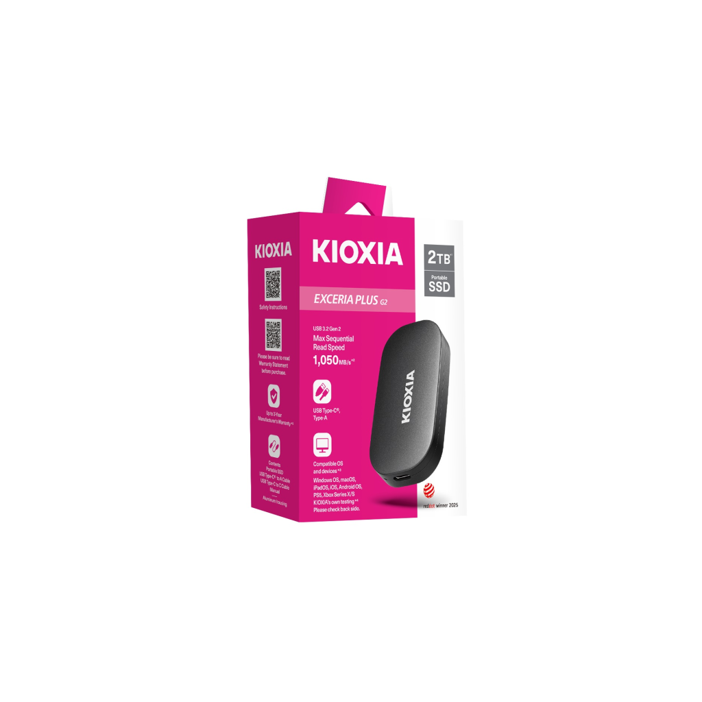 KIOXIA EXCERIA PLUS, LXD20K002TG8, 2TB, 1050/1000, Gen2, USB 3.2, Taşınabilir Harici SSD